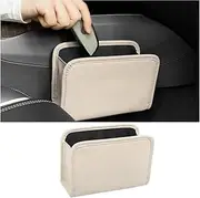 Car Trash Can, Leather Foldable Vehicle Garbage Organizer Holder, Multi-Function Automotive Interior Dustbin Storage Hanging Container Accessories, Universal for SUV, Sedan, Truck (Beige)