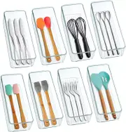 8 Pack Clear Plastic Drawer Organizer Bins Set, Stackable Cutlery Storage Bins T
