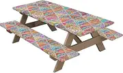 Picnic Table Cover with Bench Covers with stong Elastic Edges, Outdoor Patio Camping Essentials Waterproof Fitted Tablecloth with Drawstring Bag, 72 Inches, 3PCS, HXFCPTJ0503ZYT/570(148)