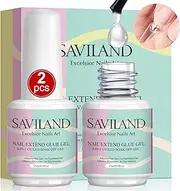 Saviland 2PCS 15ML Nail Glue Gel Set 4-in-1 Nail Glue Gel for Acrylic Nails, Glue Gel for Nail Tips, Base Coat, Slip Solution for Poly Nails Gel, UV/LED Nail Lamp Needed