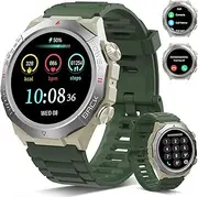 Smart Watch for Men, Military Smartwatch Answer/Make Calls, 110+ Sports Modes Fitness Watch with Sleep Monitor/Step Counter/Activity Tracker, IP68 Waterproof Fitness Tracker for Android IOS, Green
