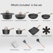 JEETEE Pots Pans Set Nonstick 20pcs Healthy Kitchen Cookware Sets - Gray/Granite