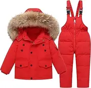 [Fewlby] Kids 2-Piece Snowsuit Toddler Baby Boys Girls Winter Wear Down Jacket Ski Jacket & Snow Bib Pants Ski Suit, 1-6 Years