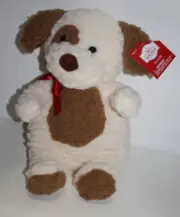 Walmart Puppy Dog 10.5" Cream Brown Sherpa Plush Xmas Soft Toy Stuffed Red Bow