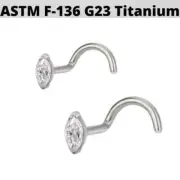 20G 18G Titanium Marquise Bezel Set CZ Gem Nose Screw Nostril Ring