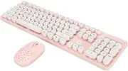 Wireless Pop Keys Keyboard and Mouse Combo, 104 Keys Retro 2.4G Wireless Keyboard Mouse with Round Keycaps and Numeric Keypad (Pink Board)