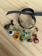 FUN COLORFUL FRIEND SMILE FACE Wine Glass Charm Rings Set Of 6