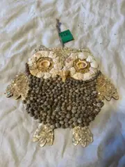 Seashell Owl Featuring Small Snail Shells, Kiten Paws, Crushed Glass