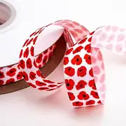Italian Options Remembrance Day Poppy Ribbon, 16mm Wide x 10 Metre Roll, White/Red Poppies