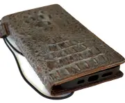 Genuine Leather case fo Iphone 14 13 12 15 Pro Max Wallet Book Xr Alligator Art