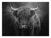 Highland Cow Black & white Canvas Print