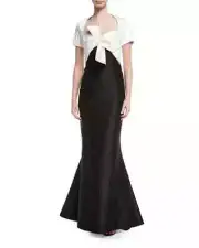 $5.5K CAROLINA HERRERA Gown Two Tone Black White Bow Tie-Front Mermaid Dress New
