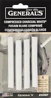 General Pencil 958BP WHT COMPRESED Charcoal EX.Smooth MED4PK, 1 Count (Pack of 1), White