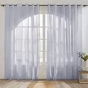 Neween Sheer Light Grey Curtains 2 Panels Set, Grommet Airy & Lightweight Elegant Window Treatments Voile Drapes with Light Filtering for Bedroom/Living Room (Light Grey, W132 x L240 cm)