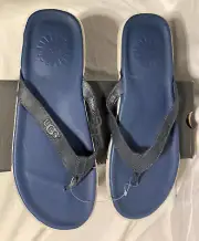 UGG -Bennison II Flip-Flop Leather Sandals Navy Blue / White Men's 13