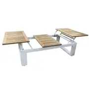 Balmoral Outdoor Teak Top Aluminium Coffee Table with Fold Out Sides - Outdoor Aluminium Tables