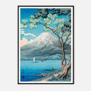 Galrie Hokusai's Iconic Mount Fuji Art Print Cherry Blossoms-Japanese Ukiyo-e Masterpiece, Black Frame, A2 42x 60cm (16x 24inch)