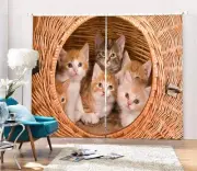 Cats In Basket 3D Blockout Photo Curtain Printing Curtains Drape Fabric Window