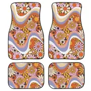 Abstract 70s 80s 90s Swirl Wavy Hippie Daisy Flower Pattern Floor Mat for Car...
