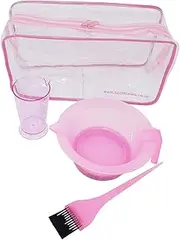 Professional Hairdresser's 4-Piece Pink hair dye and Tinting Set - Tinting Bowl, Tint Brush & Measuring Jug, ideal for hair bleach or hair colour application.