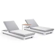 Santorini Aluminium Sun Lounge Set W/ Side Table In White
