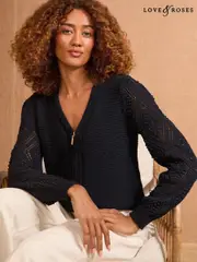 Love & Roses Navy Bobble Stitch Zip Thru Knit Cardigan (F41050) | $97