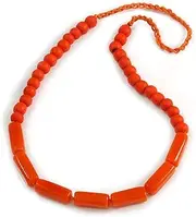 [Avalaya] Orange Wood and Ceramic Bead Cotton Cord Necklace - 68cm Long, One Size, ceramic cords Wood