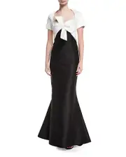 CAROLINA HERRERA Two-Tone Tie-Front Mermaid Gown Black/White $5490 SZ 12 4 12/10