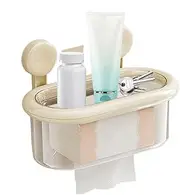 Wall Mounted Tissue Box, Suction Cup Wipes Holder No-Drilling Paper Towel Dispenser, Space Saving Napkin Storage Non-Slip Bathroom Organizer for Home & Keys