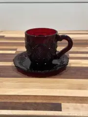 Vintage 1990 Avon 1876 Cape Cod Ruby Red Coffee Mug Tea Cup and Saucer Lot of 6