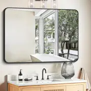 Bathroom Mirror 30" X 40", Large Rectangular Wall Mirror, Black Metal Framed Rou