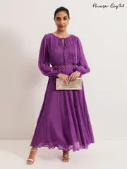 Phase Eight Purple Petite Amal Pleated Dress (F62943) | $528