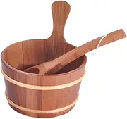 Generic Sauna Bucket and Ladle Water Bucket 4L Sauna Accessories Wooden Storage Container for Bathroom