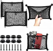 VEHIRIE Universal 2 Pack Elastic Small Cargo Net Pocket Organizer Pouch Bag 36.5 x 25 cm RV Netting Storage Pocket with 8 Pieces Mounting Screws, Mesh Cargo Net for Car Trunk RV Storage