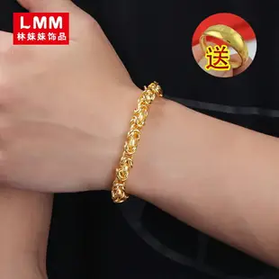 沙金手鏈男霸氣龍頭ins女款貔貅毛毛蟲越南鍍金18K黃金寬版手表鏈