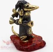 Solid Brass Amber Figurine of Dachshund in Nightcap with candy bar Dog IronWork
