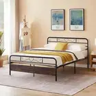 Foret Bed Frame Metal Double Size Modern Wooden Headboard Bedroom Base Platform