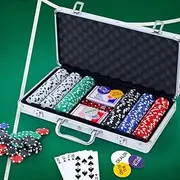 300pcs Poker Chips Set Casino Texas Hold'em Gambling Party Game Dice Cards Case
