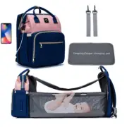 MULTIFUNCTIONAL WATERPROOF MUMMY DIAPER BACKPACK, FOLDABLE BABY BED Pink&Blue