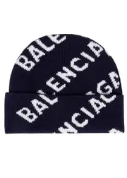 Balenciaga Logo-intarsia Wool-blend Beanie - Navy One Size
