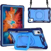 Jarttarn Kids Case Compatible with Lenovo Tab M11 11 inch TB-330FU/TB-331FC, Shockproof Protective Cover with Pen Holder 360°Rotatable Stand & Detachable Adjustable Shoulder Strap (Navy Blue)