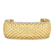 14k Yellow And White Gold Basket Weave Cuff Bangle Bracelet