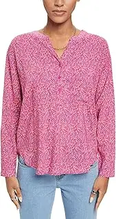 edc by ESPRIT Floral V-Neck Button Down Blouse, Pink Fuchsia, M