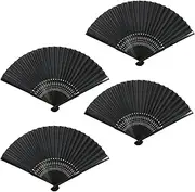 [BbiuRer] Pack of 4 Hand Fans, Foldable Fans, Small Fabric Hand Fans for Cooling in Summer, Chinese Fans, Pocket Fans, Folding Fans for Wedding, Preference, Performance, Dance Decoration (Black)