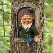 vomiceak Whimsical Fairy Garden Gnome Statue, Tree Faces Decor Outdoor -5.9 Inch, Funny Garden Tree Decoration,Ideal Patio Yard Lawn Porch Decoration
