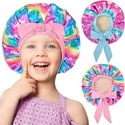 2 PCS Kids Bonnets for Girls, Satin Silk Bonnet for Kids Toddler Bonnet for Sleeping Cap with Elastic Tie Band Hair Bonnet