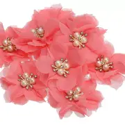 2.36 Inch Rhinestone Chiffon Flower, 10 Pcs Fabric Appliques, Watermelon Red