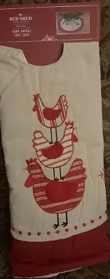 Red Shed Christmas Tree Skirt, 48" Brand New W/ Chickens And Snow Flakes