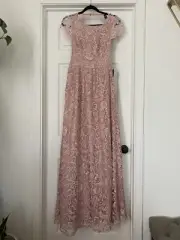 nwt windsor mauve pink blush lace long formal bridesmaid gown size small
