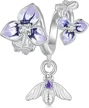 [Teleye] Pansy Pendant Charm 925 Sterling Silver Charm Fits For Pandora Bracelet Necklace,SCC2584, Cubic Zirconia, Created Cubic Zirconia
